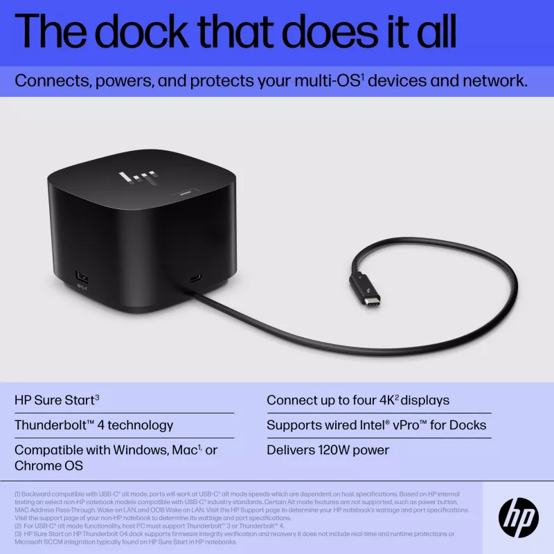 Estação de acoplamento HP Thunderbolt Dock 120W G4 com fios preta