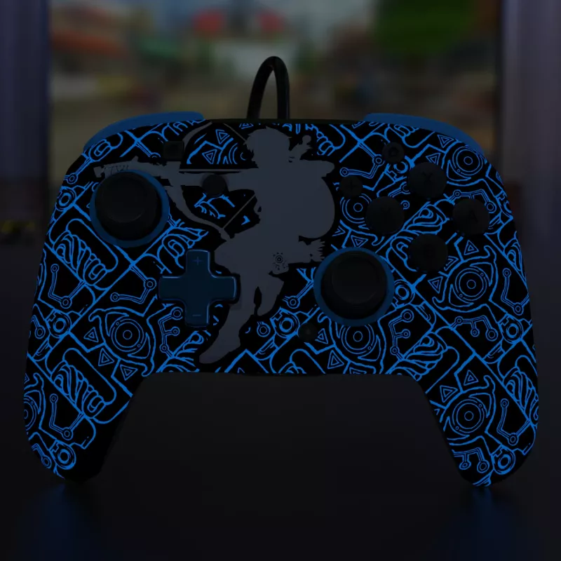 Comando PDP Nintendo Switch Sheikah Shoot REMATCH GLOW, gamepad, Nintendo Switch, Nintendo Switch Lite, Nintendo Switch OLED, D-pad, botão Home, analógico/digital, com fio, USB