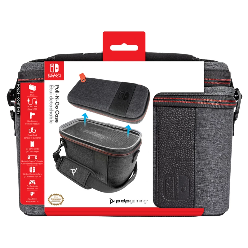 Mala de transporte para consola de jogos PDP 500-141-EU, estojo rígido, Nintendo, cinzento