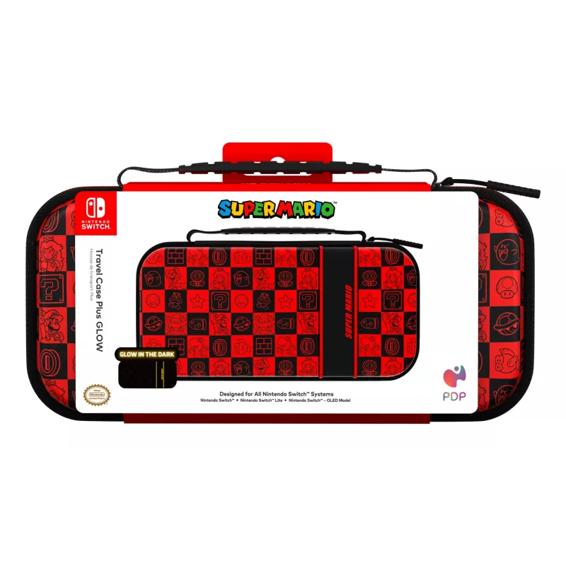 Mala de viagem PDP Travel Case Plus GLOW: Super Icon, para Nintendo Switch, Nintendo Switch Lite, Nintendo Switch – modelo OLED