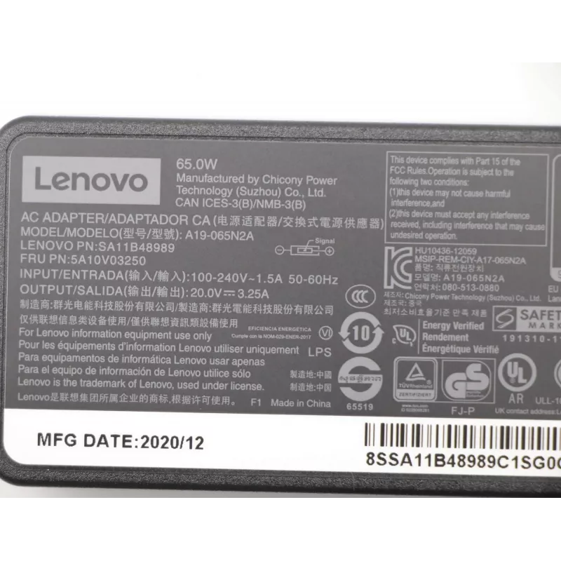 Lenovo 5A10V03250 fonte de alimentação/adaptador Interior 65 W preto