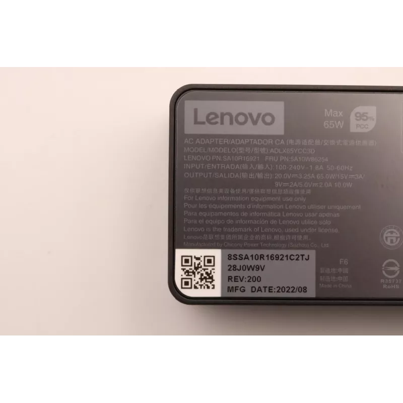 Fonte de alimentação 65W USB Type-C Lenovo 5A10W86254 — fonte de alimentação USB-C 65W para portáteis e dispositivos compatíveis