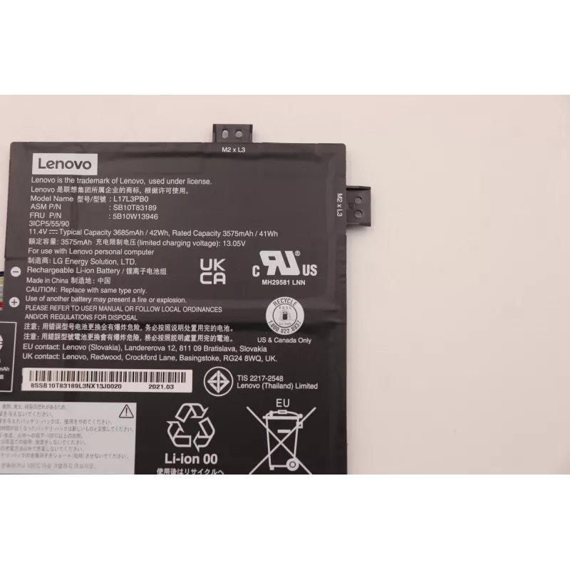 Bateria interna para portátil Lenovo 3 células 42Wh iões de lítio modelo 5B10W13946