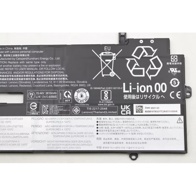 Bateria para portátil Lenovo 57Wh modelo 5B10W13974 para portáteis Lenovo compatíveis