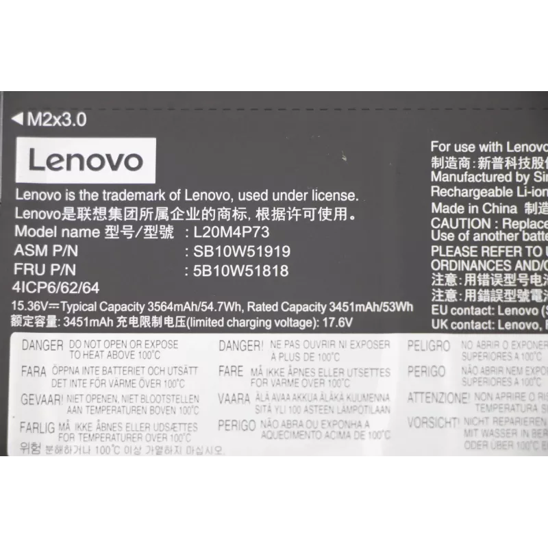 Bateria interna para portátil Lenovo 5B10W51818, 54,7 Wh iões de lítio