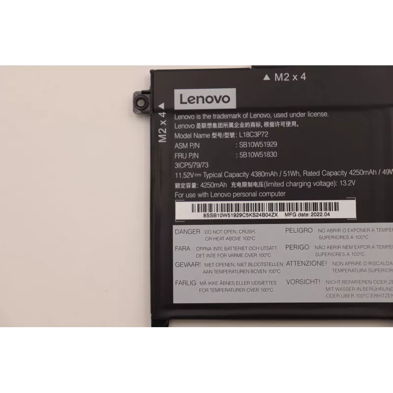 Bateria interna de iões de lítio para portátil Lenovo 50Wh 5B10W51830