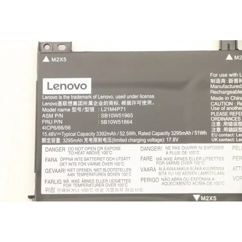 Lenovo 5B10W51864 bateria interna, 4 células, 52,5Wh, 15,48V, Li-ion