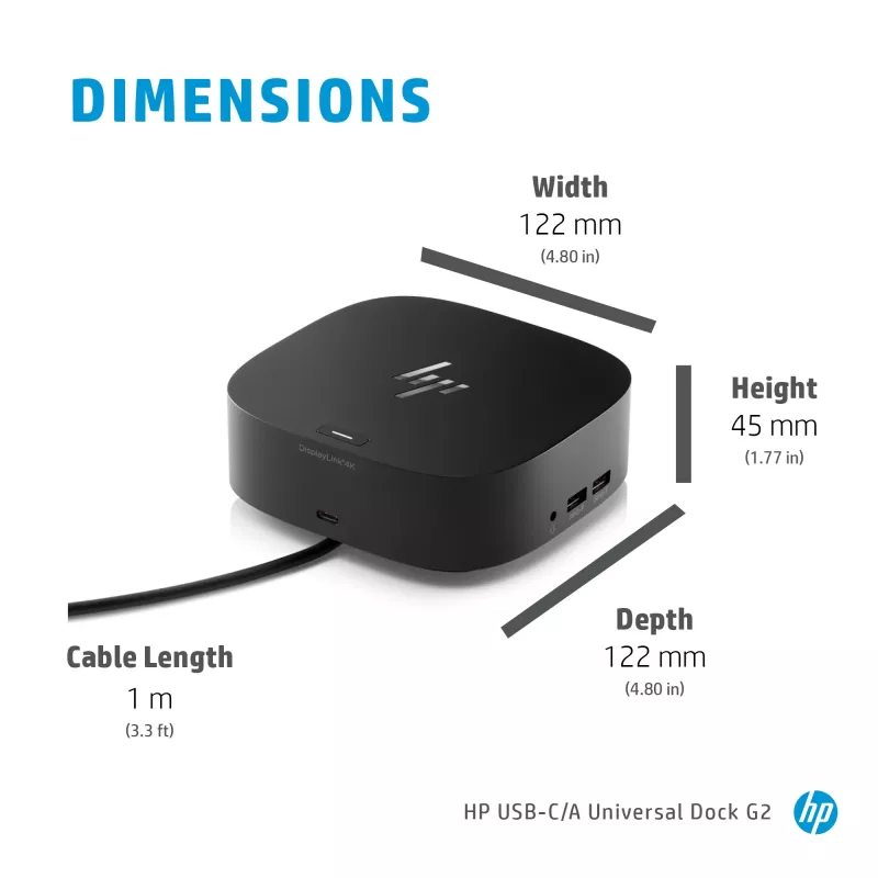 HP USB-C Dock G5, com fios, USB 3.2 Gen 1 (3.1 Gen 1) Type-C, preto, USB, USB Type-C, Windows 10, Windows 7