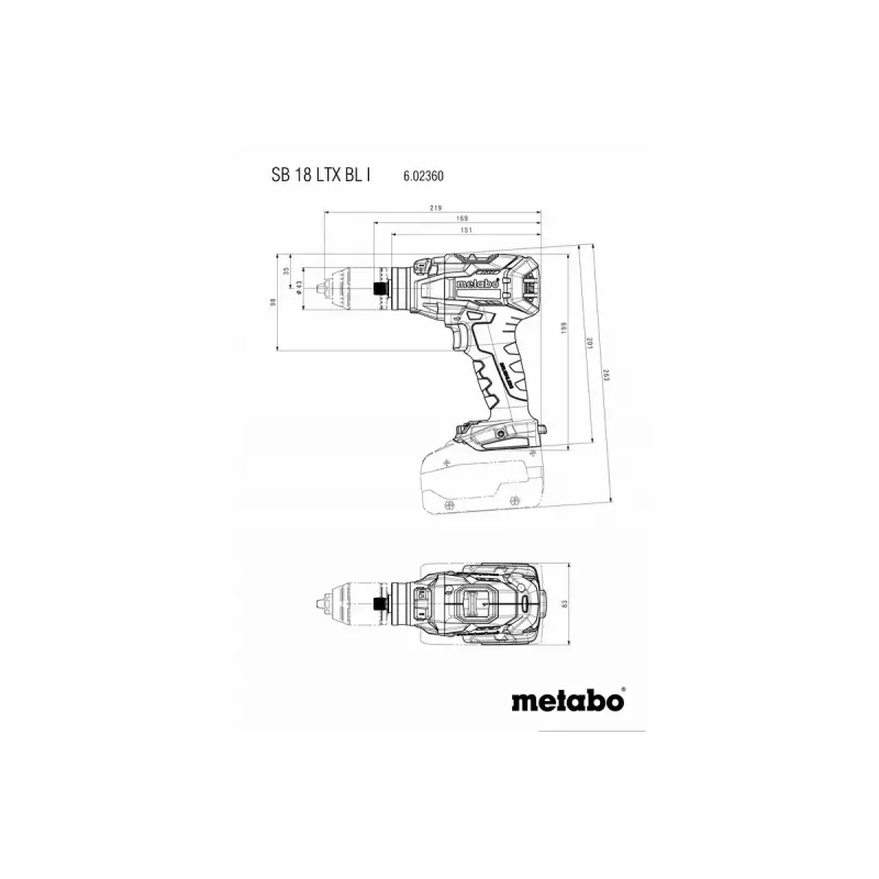 Berbequim de punho de pistola Metabo SB 18 LTX BL I