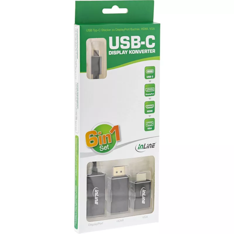 Conjunto de conversor de vídeo USB InLine 6-em-1, 4K/60Hz preto