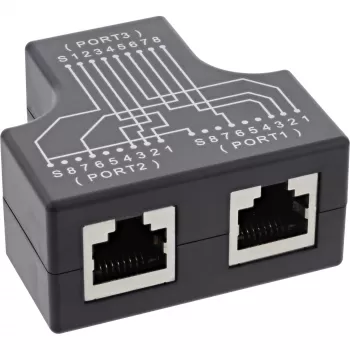 Adaptador em T InLine Cat.5e STP conector fêmea RJ45 para 2x conector fêmea RJ45 preto