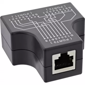 Adaptador em T InLine Cat.5e STP conector fêmea RJ45 para 2x conector fêmea RJ45 preto