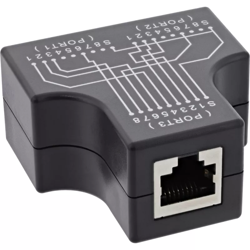 Adaptador em T InLine Cat.5e STP conector fêmea RJ45 para 2x conector fêmea RJ45 preto