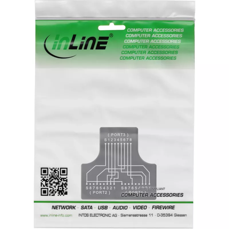 Adaptador em T InLine Cat.5e STP conector fêmea RJ45 para 2x conector fêmea RJ45 preto
