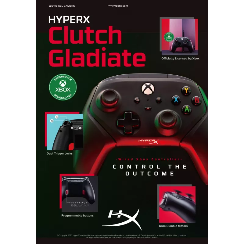 Comando de jogos HyperX 6L366AA preto USB com fios para PC Xbox One Series S X
