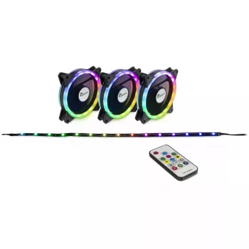 Inter-Tech Argus RS-04 conjunto de ventoinhas RGB, 3x 120 mm com fita LED de 50 cm e telecomando, preto