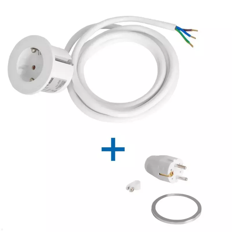 Tomada de mesa embutida Bachmann PIX com cabo de alimentação de 2 m, branco, Ø 6,8 cm, altura 50 mm