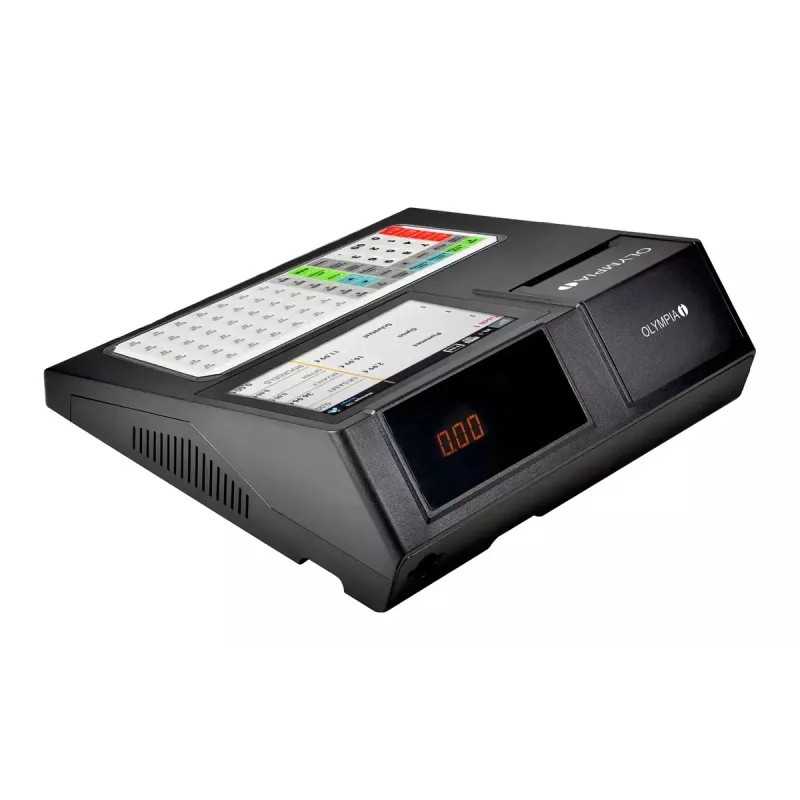 Sistema de caixa Olympia K200 PLUS — impressora térmica direta, 10.000 PLUs, visor LED