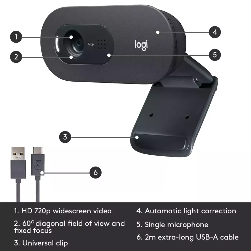Webcam Logitech C505 HD 1280x720 USB preto