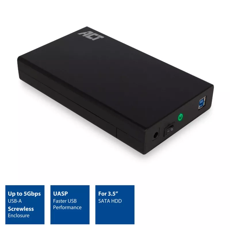 Caixa HDD/SSD ACT AC1405 3,5 polegadas SATA USB 3.2 Gen1 preto