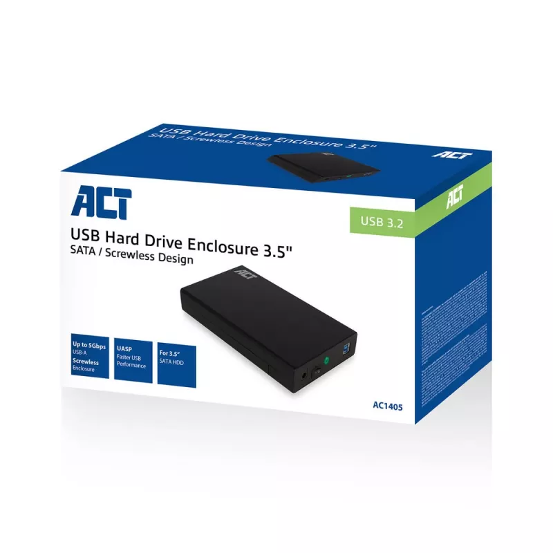 Caixa HDD/SSD ACT AC1405 3,5 polegadas SATA USB 3.2 Gen1 preto
