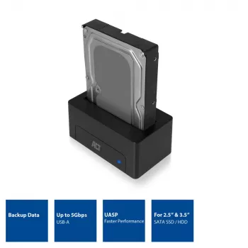 Docking station ACT 2,5 polegadas/3,5 polegadas SATA HDD/SSD USB 3.2 Gen1 preto
