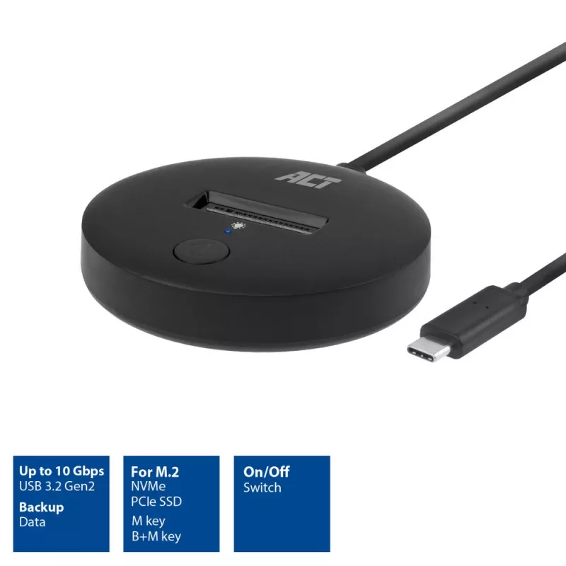 Docking station ACT M.2 NVMe/PCIe SSD USB-C 3.2 Gen2 preto