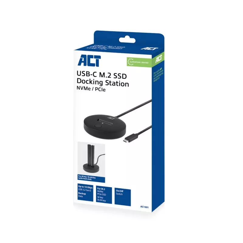 Docking station ACT M.2 NVMe/PCIe SSD USB-C 3.2 Gen2 preto