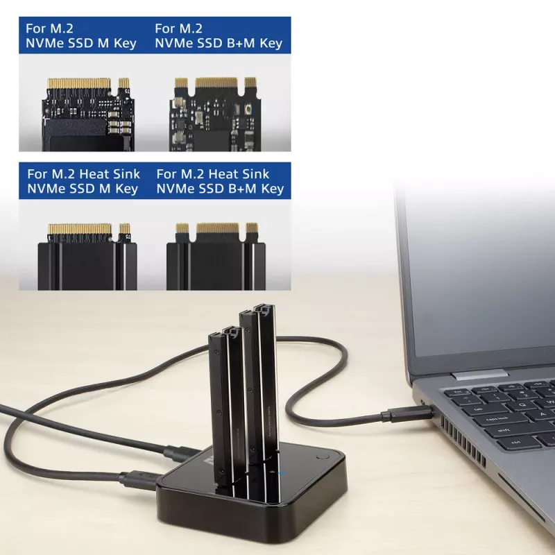 Estação de docking e clonagem ACT M.2 NVMe/PCIe dual-SSD, USB-C 3.2 Gen2