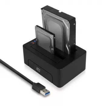 Docking station ACT 2,5 polegadas e 3,5 polegadas SATA dual-HDD/SSD, USB 3.2 Gen1