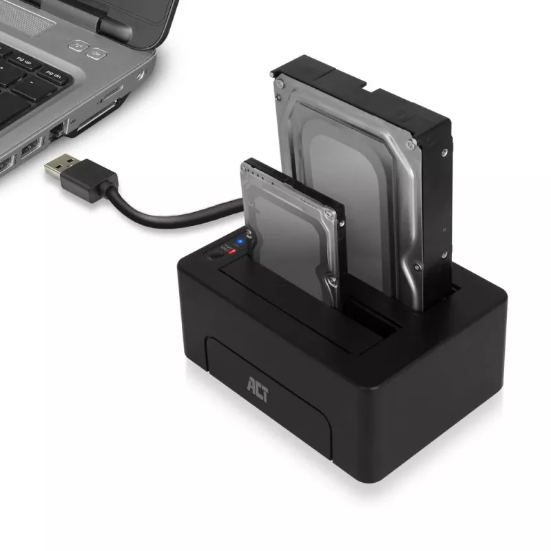 Docking station ACT 2,5 polegadas e 3,5 polegadas SATA dual-HDD/SSD, USB 3.2 Gen1