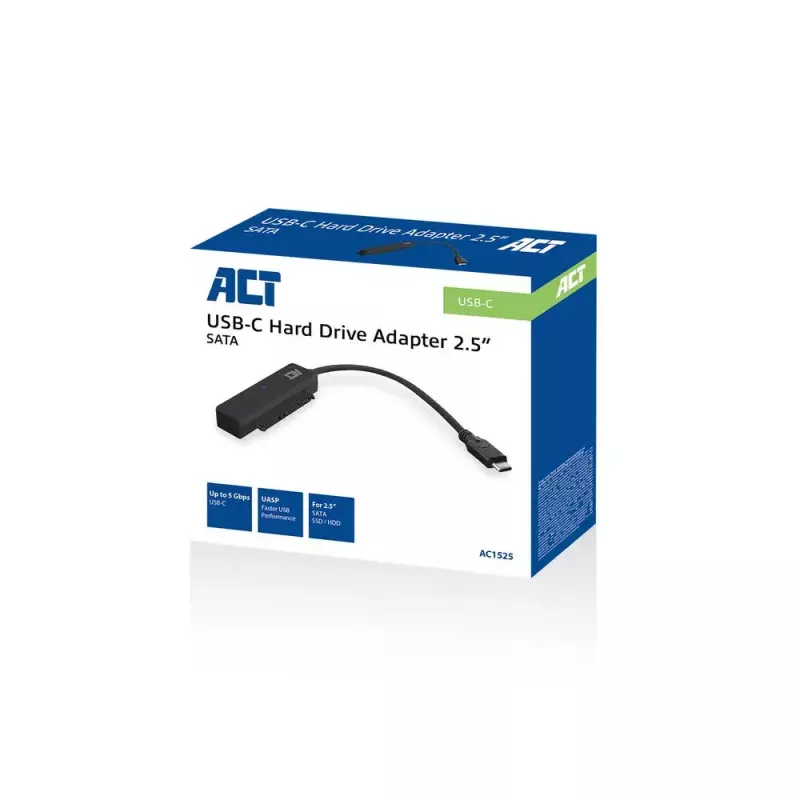 Cabo adaptador USB-C ACT para disco/SSD SATA 2,5 polegadas AC1525 0,15 m preto