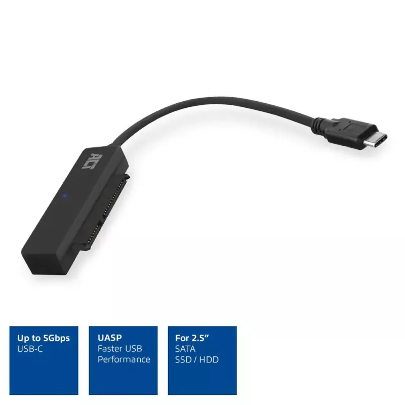 Cabo adaptador USB-C ACT para disco/SSD SATA 2,5 polegadas AC1525 0,15 m preto