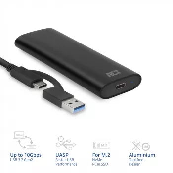 Caixa SSD ACT AC1615 USB-C M.2 NVMe PCIe 10 Gbit/s preto