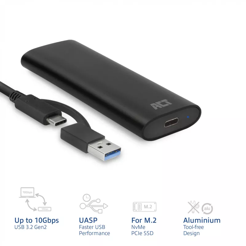 Caixa SSD ACT AC1615 USB-C M.2 NVMe PCIe 10 Gbit/s preto