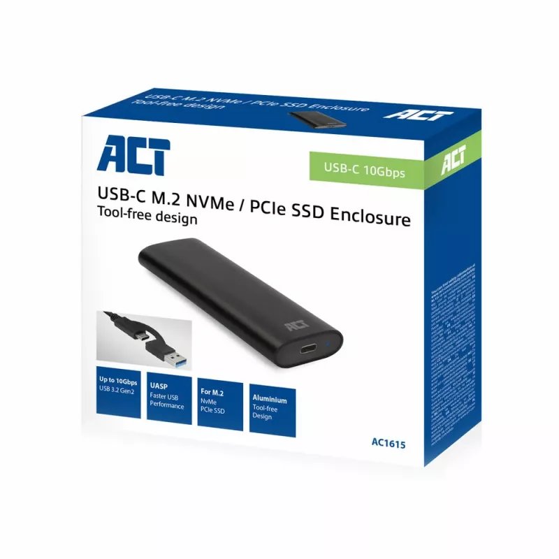 Caixa SSD ACT AC1615 USB-C M.2 NVMe PCIe 10 Gbit/s preto