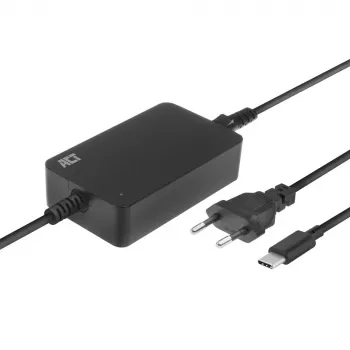 Carregador para portátil ACT USB-C com perfis Power Delivery 65 W, portátil, interior, 100–240 V, 50/60 Hz, 65 W, 5–20 V