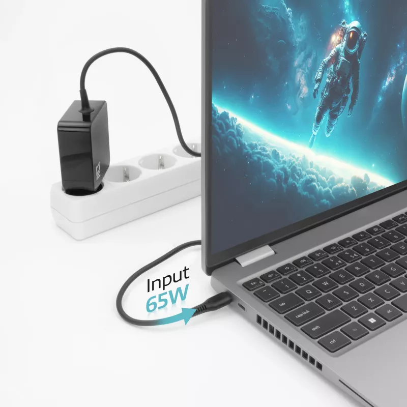 Fonte de alimentação para portátil ACT USB-C 65W com perfis Power Delivery, 2 metros