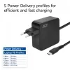 Fonte de alimentação para portátil ACT USB-C 65W com perfis Power Delivery, 2 metros