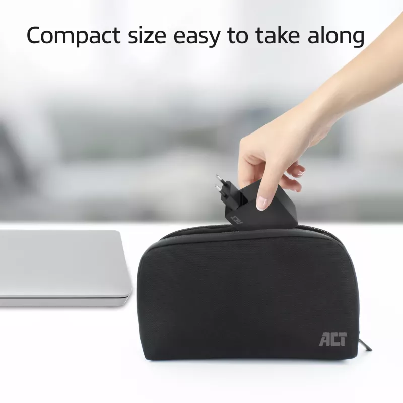 Fonte de alimentação para portátil ACT USB-C 65W com perfis Power Delivery, 2 metros