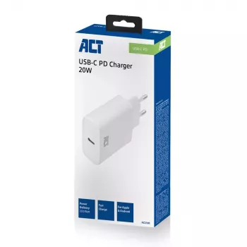 Carregador compacto ACT USB-C 20W carregamento rápido interior universal branco