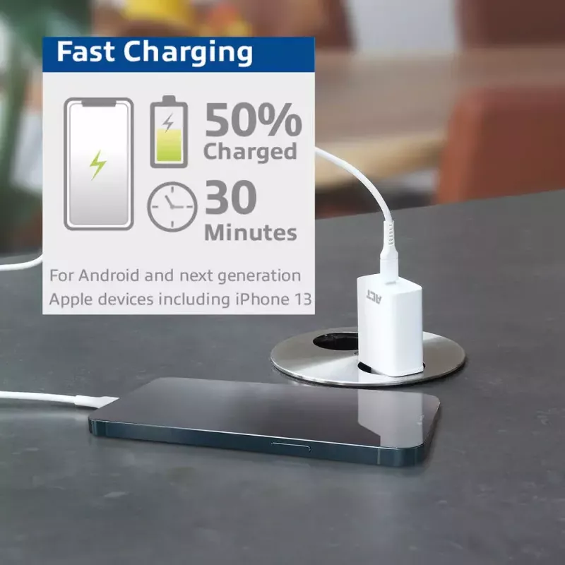 Carregador compacto ACT USB-C 20W carregamento rápido interior universal branco