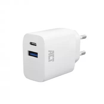 Carregador ACT USB-C e USB-A 20 W com Power Delivery PPS, Quick Charge, GaNFast
