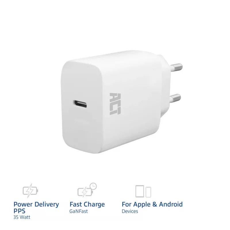 Carregador USB-C ACT 35W Power Delivery PPS GaNFast universal