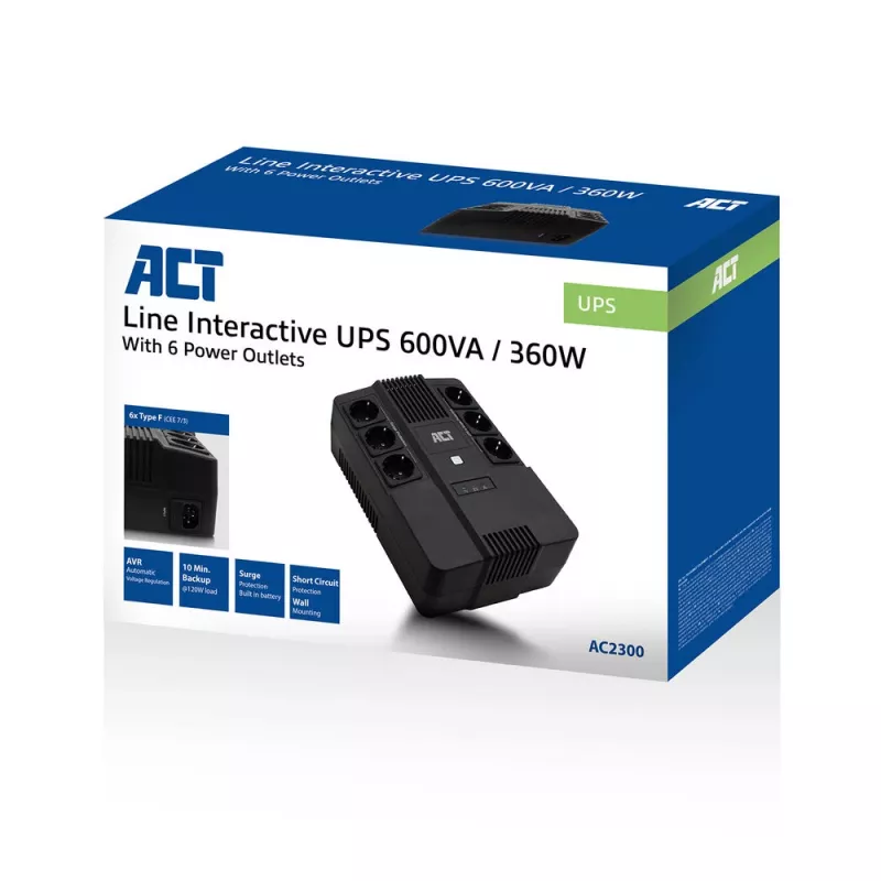UPS ACT Line Interactive 600 VA - com tomadas com contacto de proteção