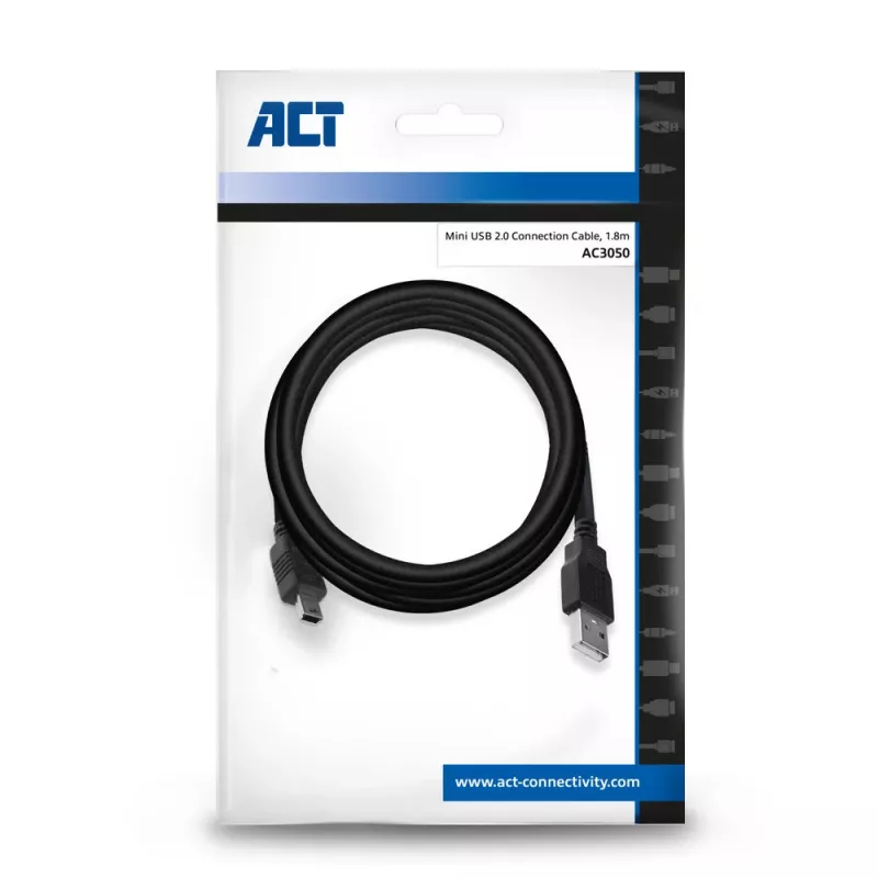 Cabo de ligação ACT USB 2.0 macho A - macho Mini-B 1,8 metros
