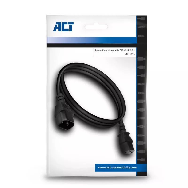 Cabo de alimentação C13 C14 preto 1,8 m ACT Powercord