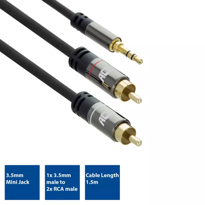 Cabo de áudio ACT AC3605 1,5 m 3,5 mm para 2 x RCA preto