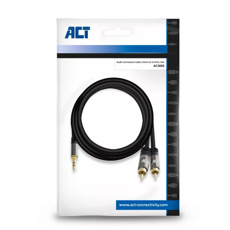 Cabo de áudio ACT AC3605 1,5 m 3,5 mm para 2 x RCA preto