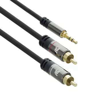 Cabo de ligação de áudio ACT de 5 metros de alta qualidade 1x ficha jack 3,5 mm – 2x ficha RCA